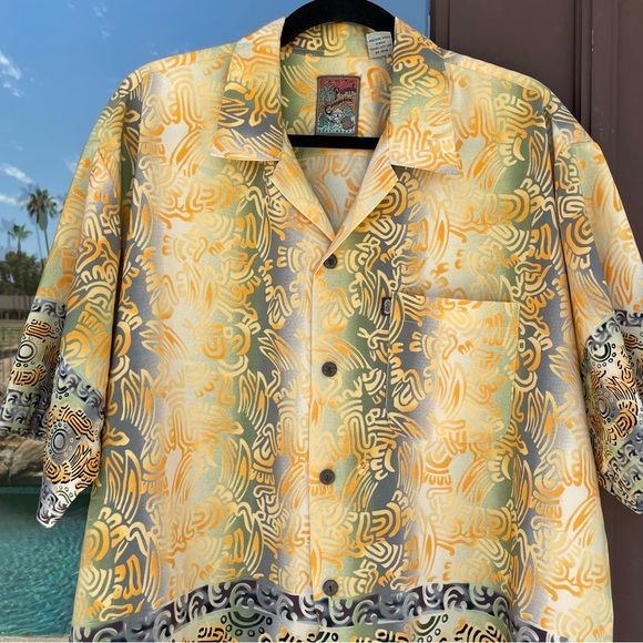 Pineapple Connection Orange/Yellow/Grey Hawaiian Tribal Shirt L - Picture 2 of 11